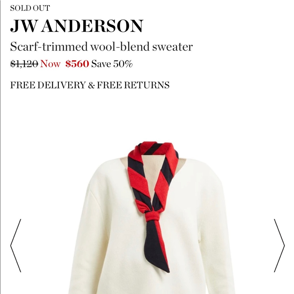 Luxury JW ANDERSON V Neck Wool Sweater w/ Scarf